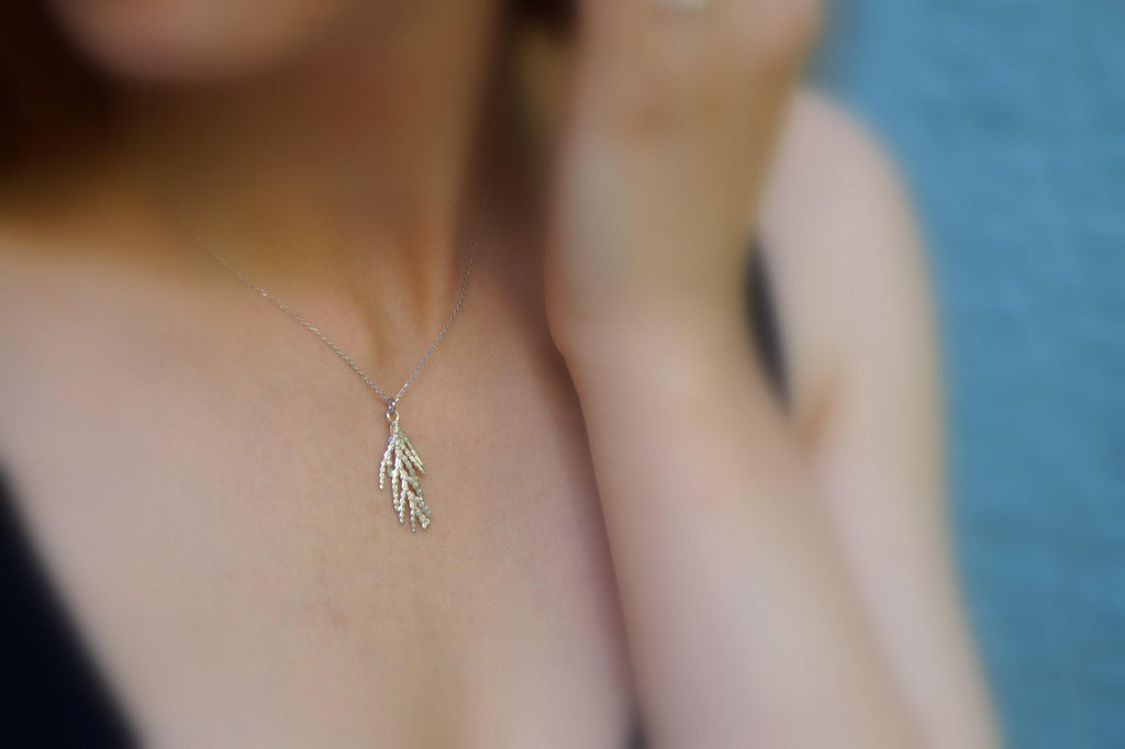 Real Juniper Branch Pendant, 14K Gold Plated Sterling Silver 925 Necklace, Handmade Minimalist Boho Jewelry Gift, Birthday Gift for Women