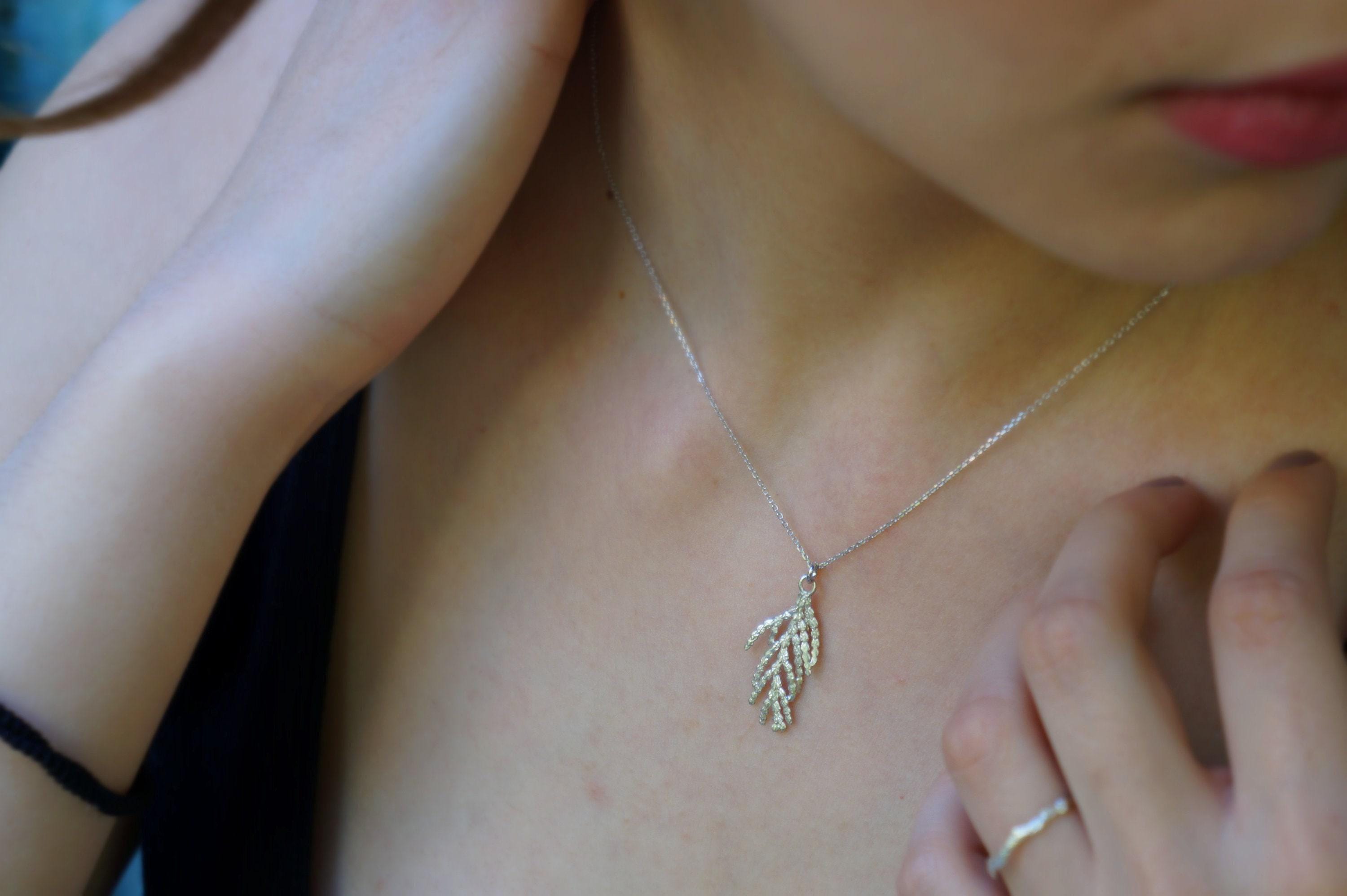 Real Juniper Branch Pendant, 14K Gold Plated Sterling Silver 925 Necklace, Handmade Minimalist Boho Jewelry Gift, Birthday Gift for Women