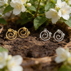 Women gift jewelry,Spiral Stud Earrings, Jasmine Twig in sterling silver 925 or 14k Gold Plated.Spiral symbol of life's unfolding journey.