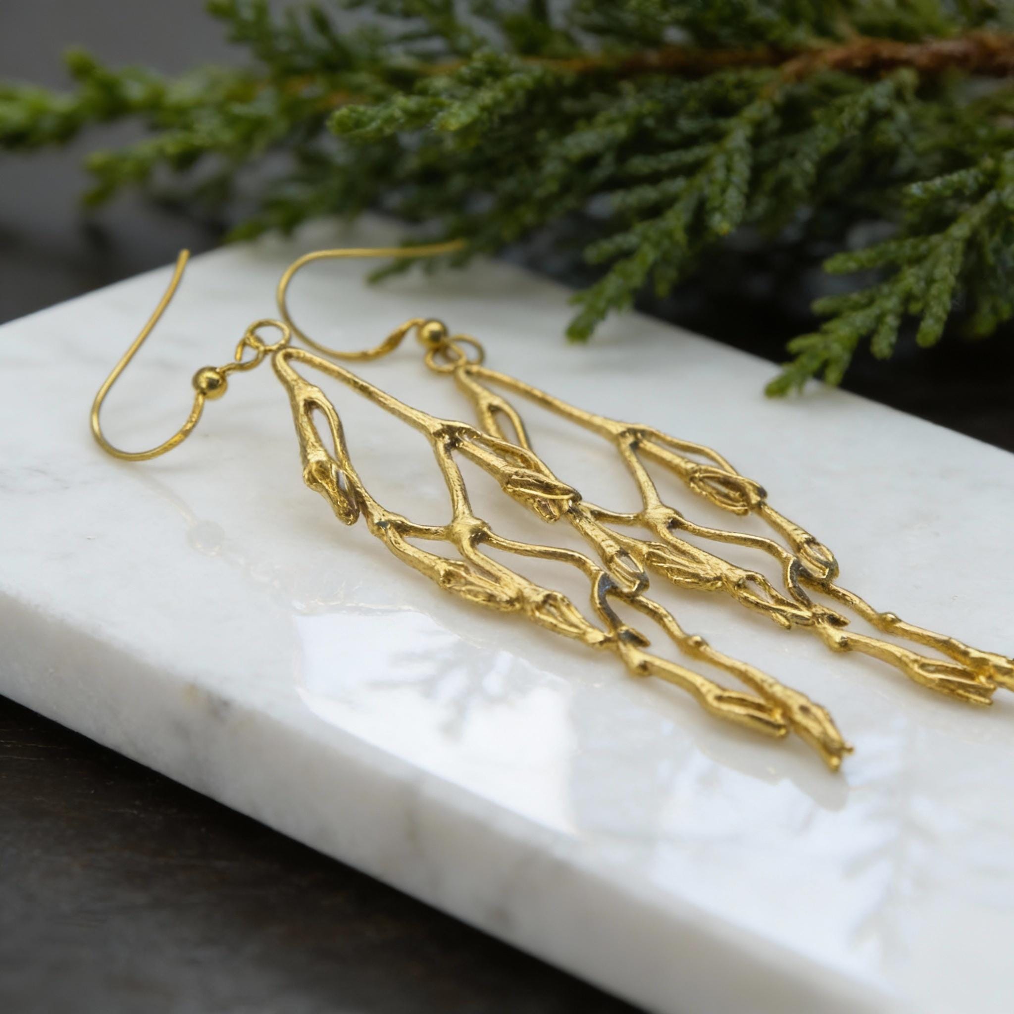 Real Jasmine Branch Earrings, Handmade Nature Jewelry, Organic Statement Dangles, Eco Gift for Purity & Luck, Gold or Sterling Silver 925