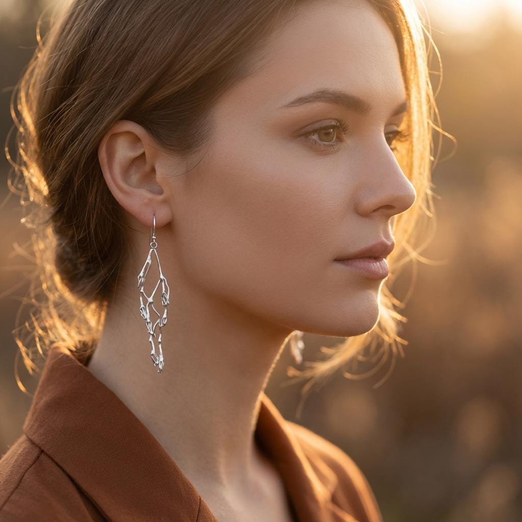 Real Jasmine Branch Earrings, Handmade Nature Jewelry, Organic Statement Dangles, Eco Gift for Purity & Luck, Gold or Sterling Silver 925