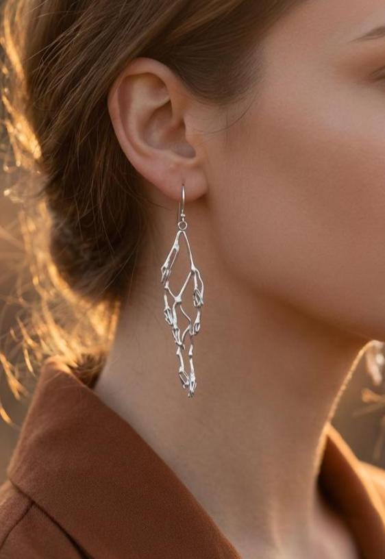Real Jasmine Branch Earrings, Handmade Nature Jewelry, Organic Statement Dangles, Eco Gift for Purity & Luck, Gold or Sterling Silver 925