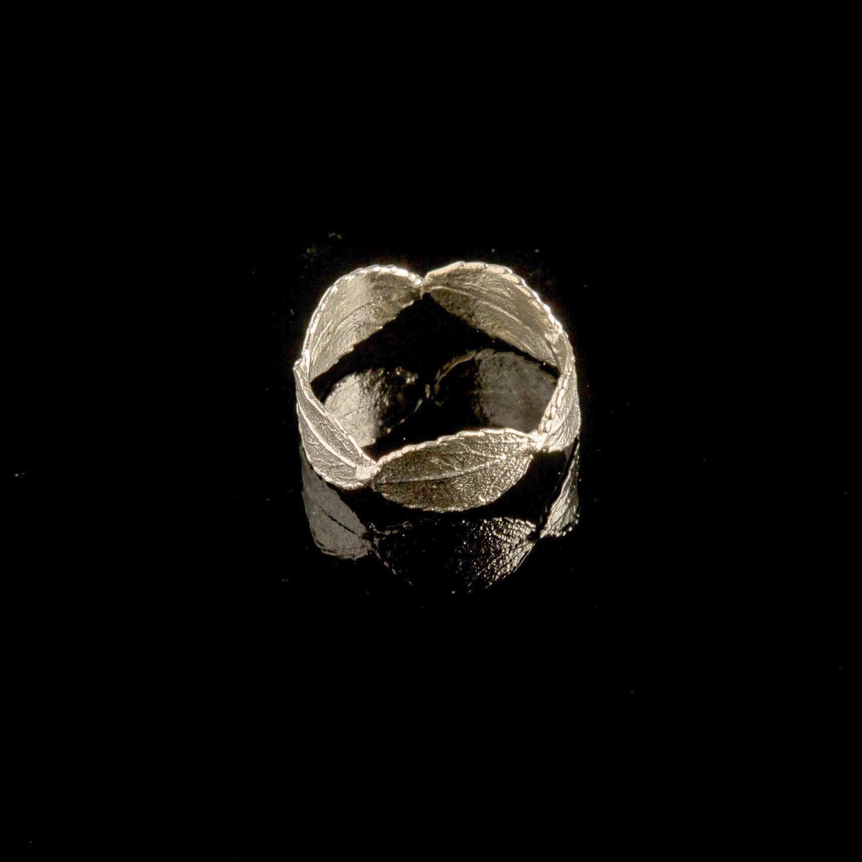 Real Rose Leaves Ring, Handmade Minimalist Jewelry, Organic Forest Band, Boho Gift for Luck & Passion, Sustainable Sterling Silver 925