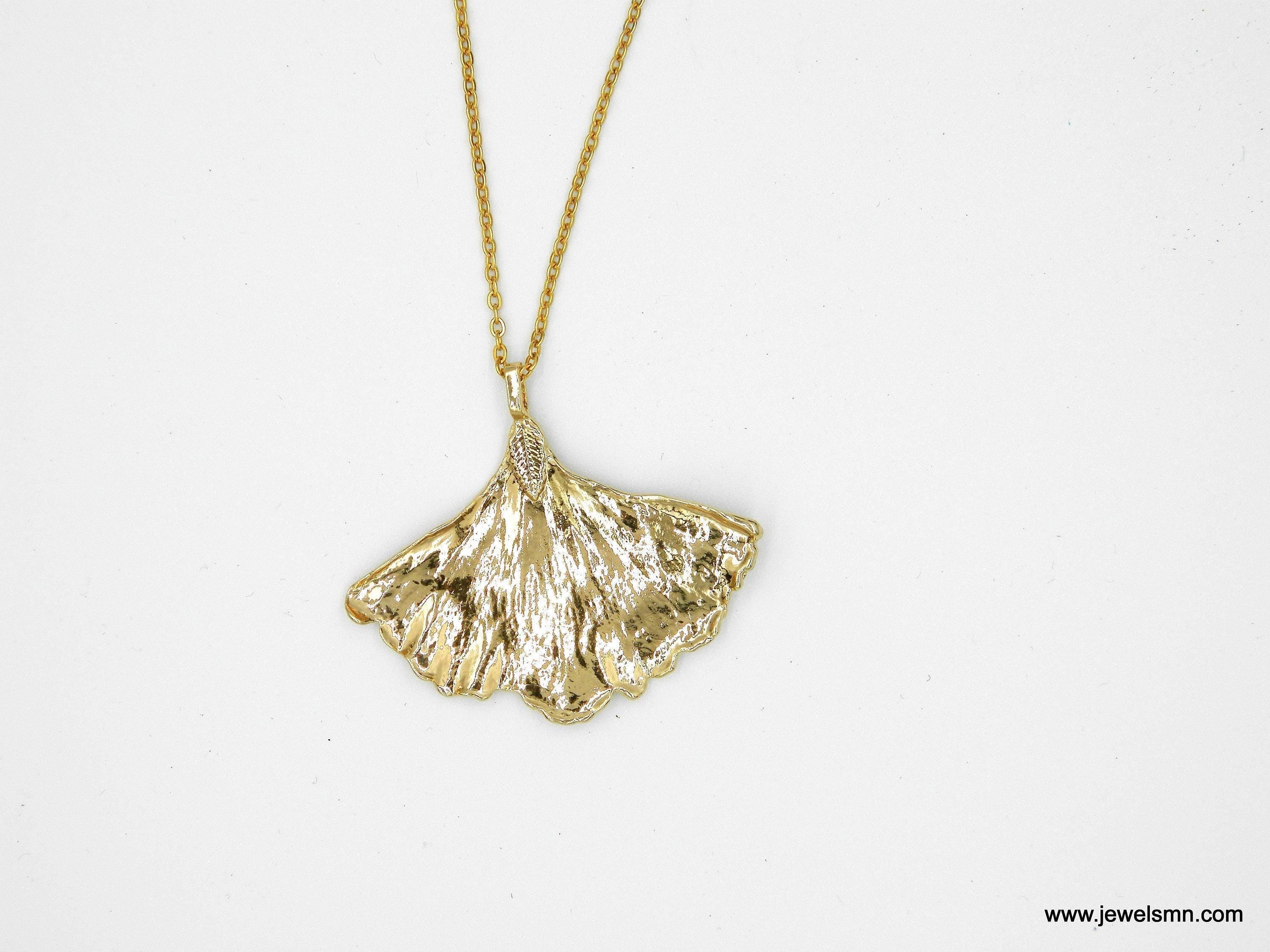 Gold Ginkgo Biloba Leaf Necklace, Handmade Nature Jewelry, Organic Forest Pendant, Gift for Success & Health, Eco Sustainable Brass