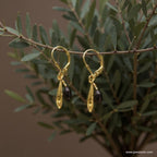 Olive Leaf Earrings: Gold-Plated Recycled Brass Dangle with Two-Tone Detail