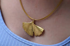 Real Gingko Biloba Necklace, 14K Gold Plated Brass Pendant, Natural Leaf Necklace, Handmade Boho Jewelry Gift, Birthday Gift for Women