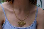 Real Gingko Biloba Necklace, 14K Gold Plated Brass Pendant, Natural Leaf Necklace, Handmade Boho Jewelry Gift, Birthday Gift for Women