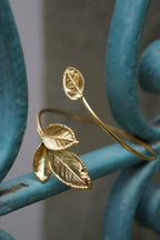 Real Rose Leaves Bracelet, Handmade Nature Jewelry, Organic Forest Cuff, Gift for Passion & Health, Eco Sustainable Gold on Brass