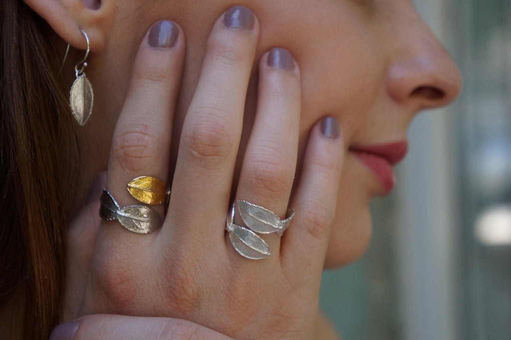 Rose Leaf Ring for Women - Handcrafted 14K Gold Plated Recycled Brass