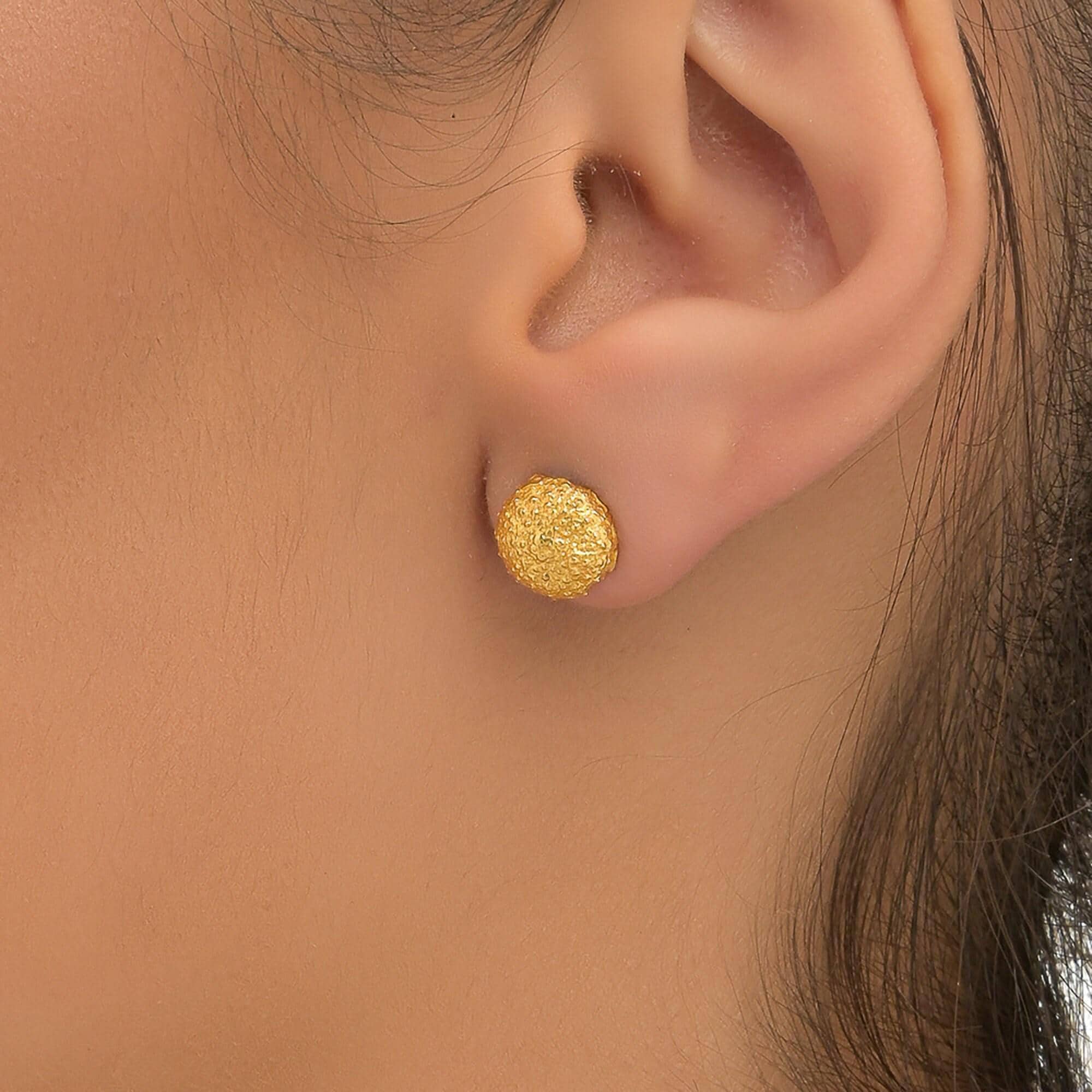 Sea Urchin Stud Earrings: Tiny Gold-Plated Nature Jewelry from Recycled Brass