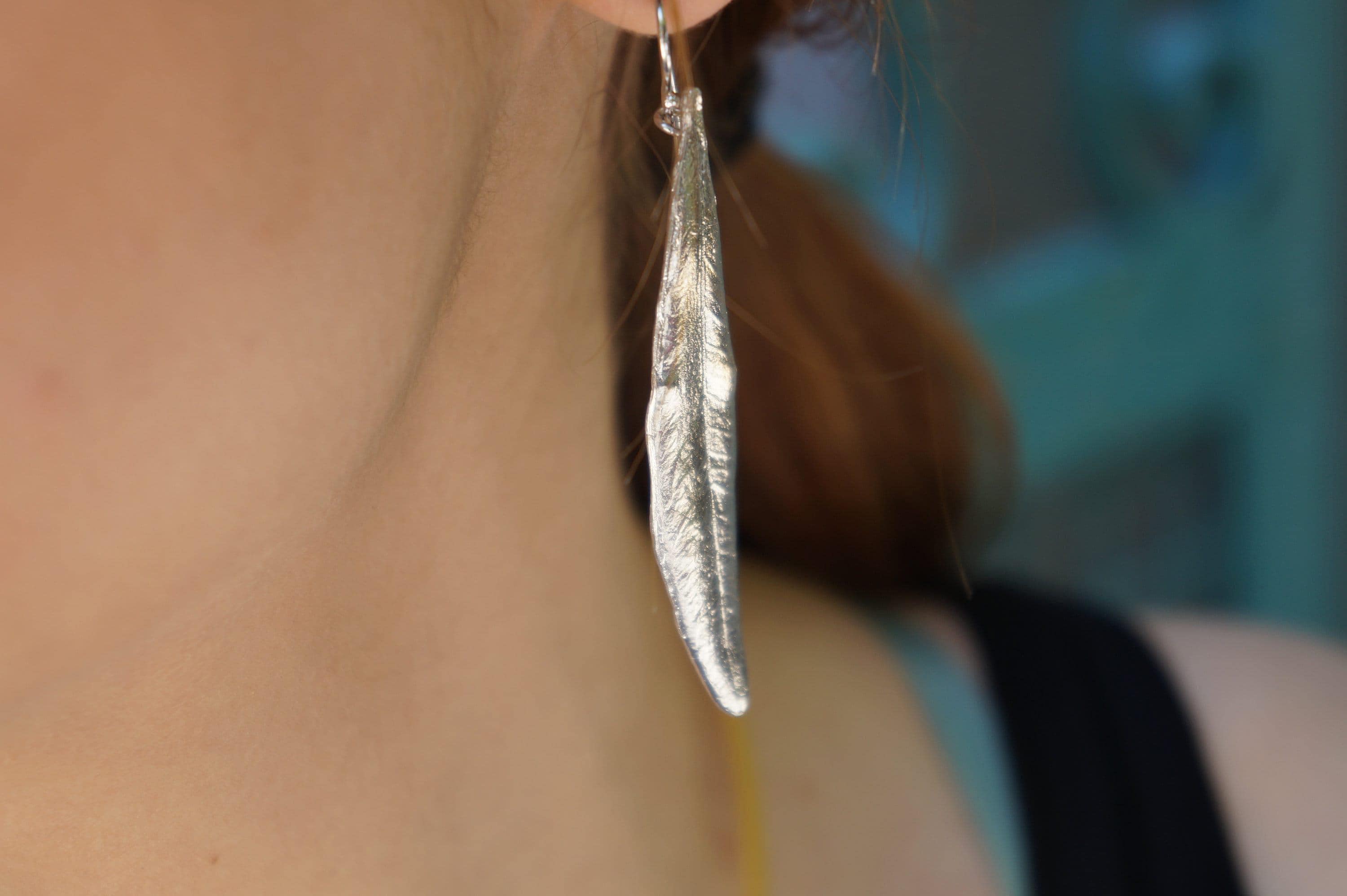 Real Olive Leaf Earring, Handmade Nature Jewelry, Organic Tree Dangles, Gift for Health & Luck, Eco Sustainable Sterling Silver 925