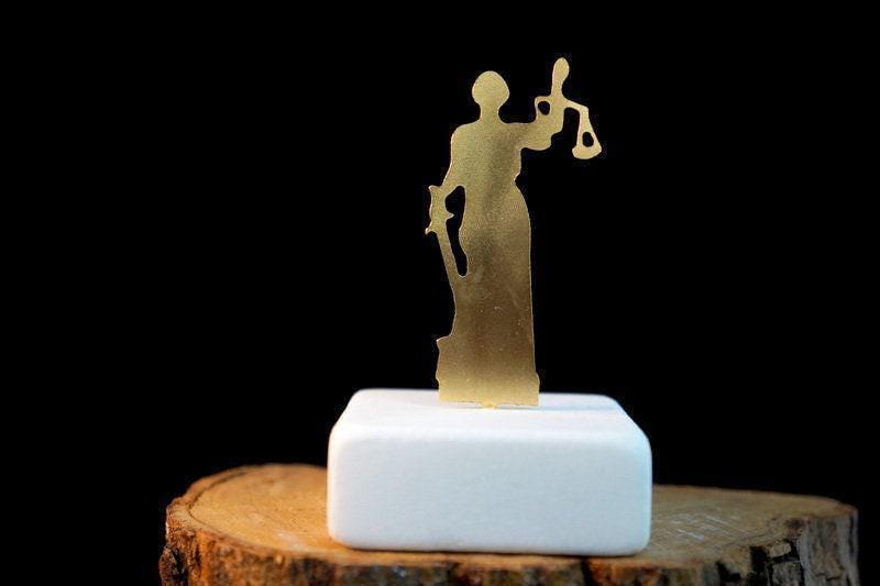 Gold Statue of Lady Justice, Gold-Plated Bronze Sculpture, Home Decor Sculpture on Marble Base