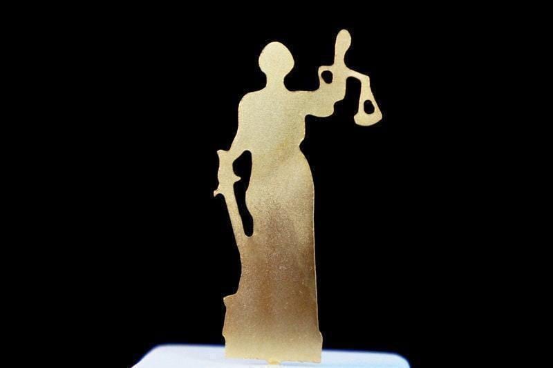 Gold Statue of Lady Justice, Gold-Plated Bronze Sculpture, Home Decor Sculpture on Marble Base