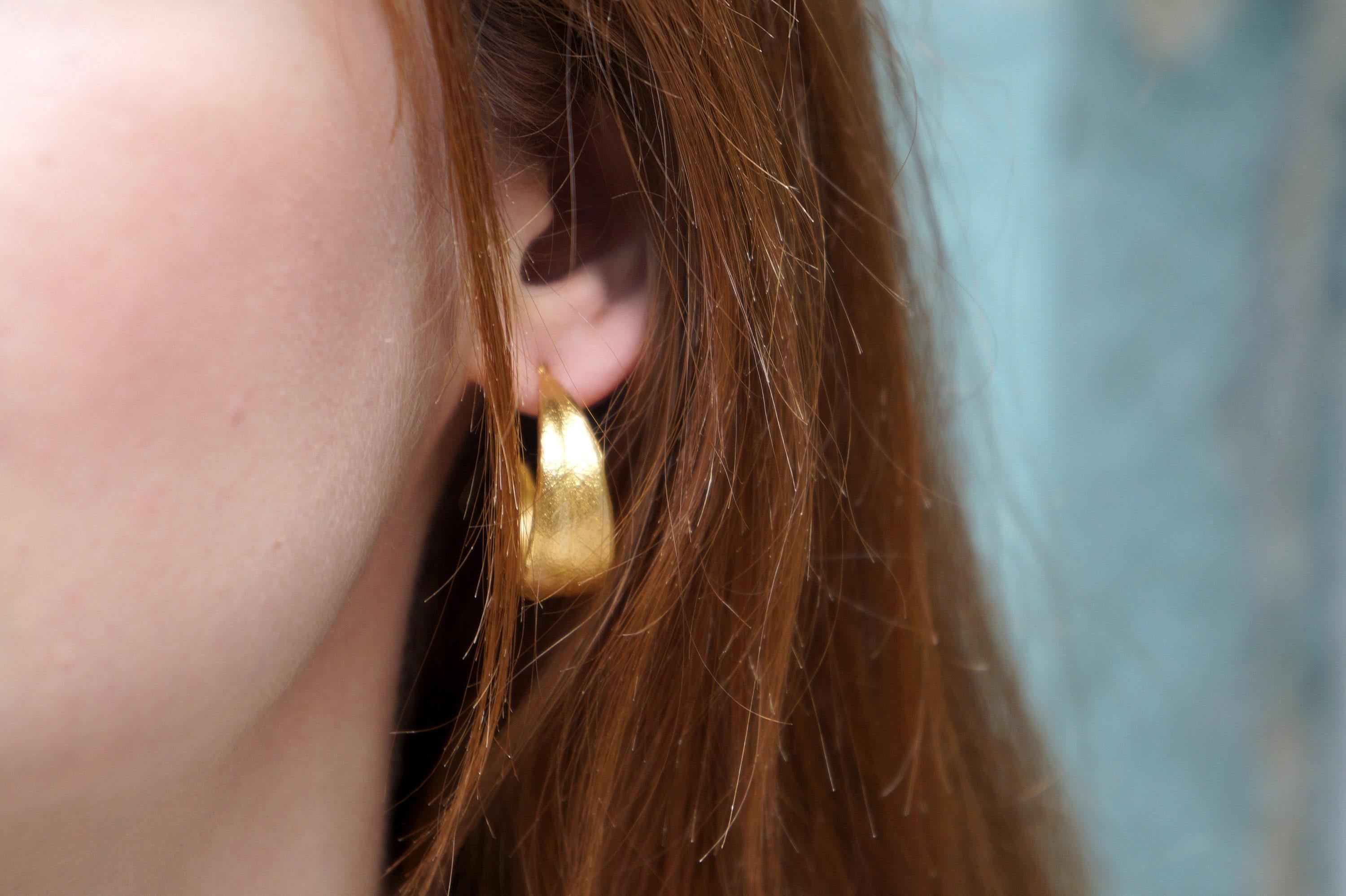 Gold Olive Leaf Earrings, Handmade Nature Jewelry, Organic Tree Hoops, Gift for Resilience & Growth, Eco Sustainable Sterling Silver 925