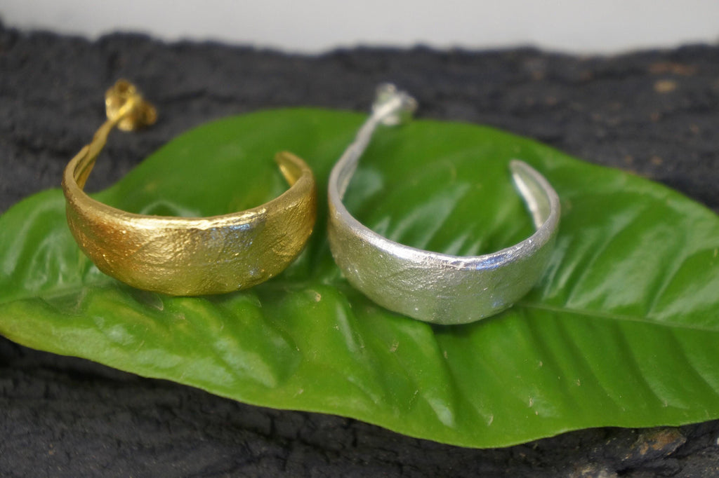 Gold Olive Leaf Earrings, Handmade Nature Jewelry, Organic Tree Hoops, Gift for Resilience & Growth, Eco Sustainable Sterling Silver 925