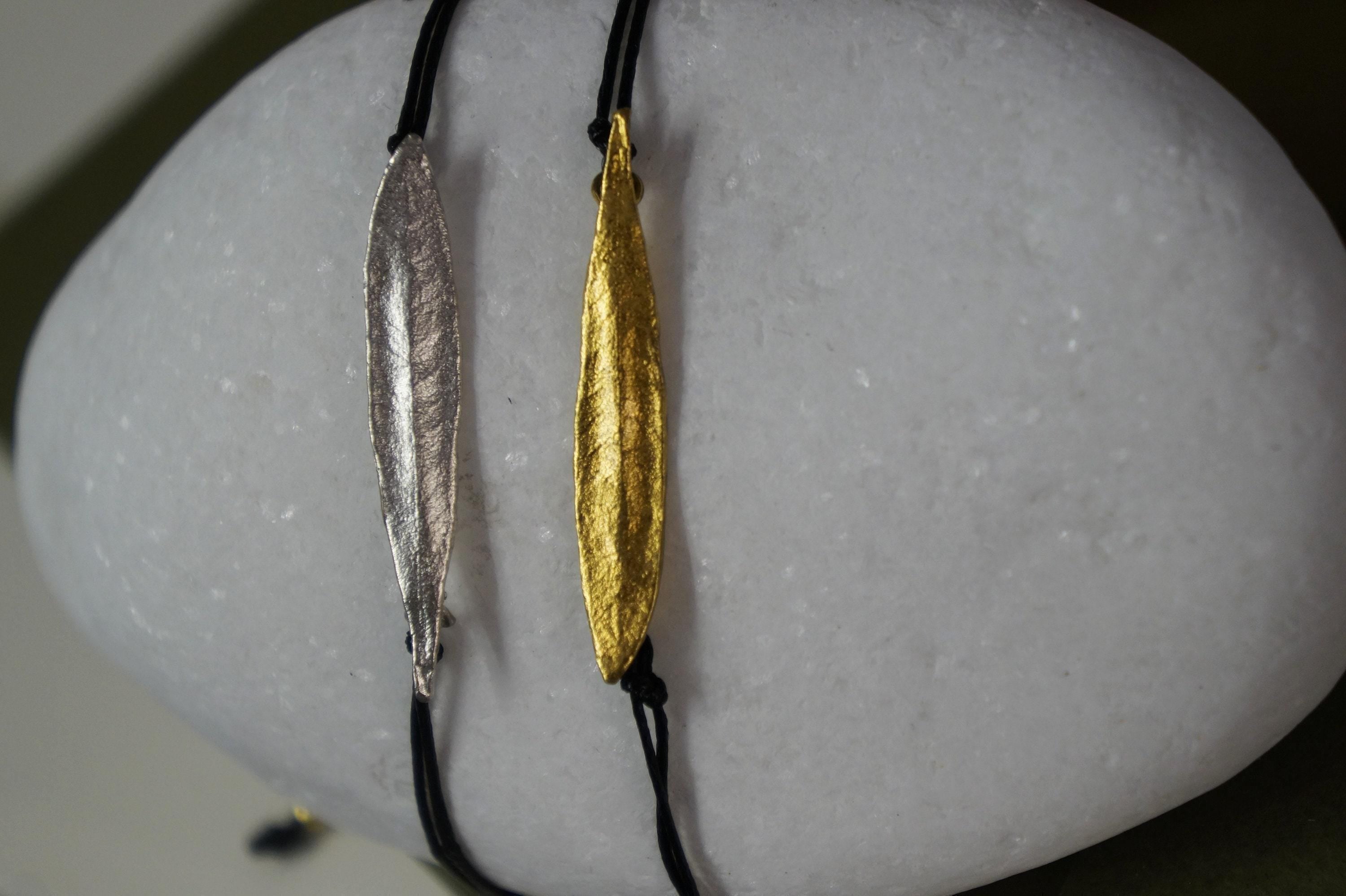 Real Olive Leaf Charm Bracelet, Handmade Nature Jewelry, Organic Minimalist Wristlet, Gift for Protection, Gold or Sterling Silver 925