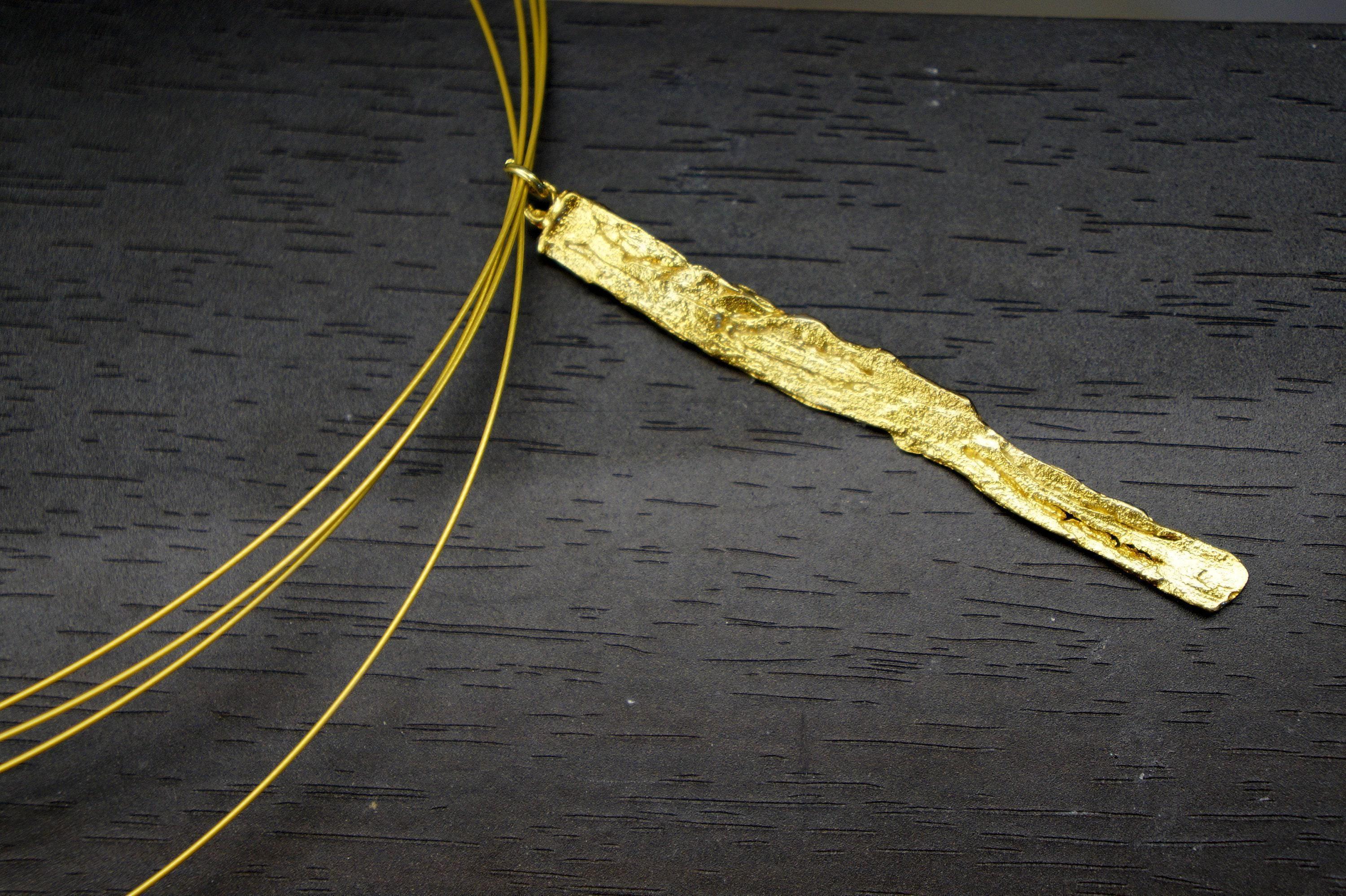 Gold Tree Bark Necklace, Handmade Nature Jewelry, Organic Statement Pendant, Eco Gift for Protection & Luck, Sustainable Sterling Silver 925