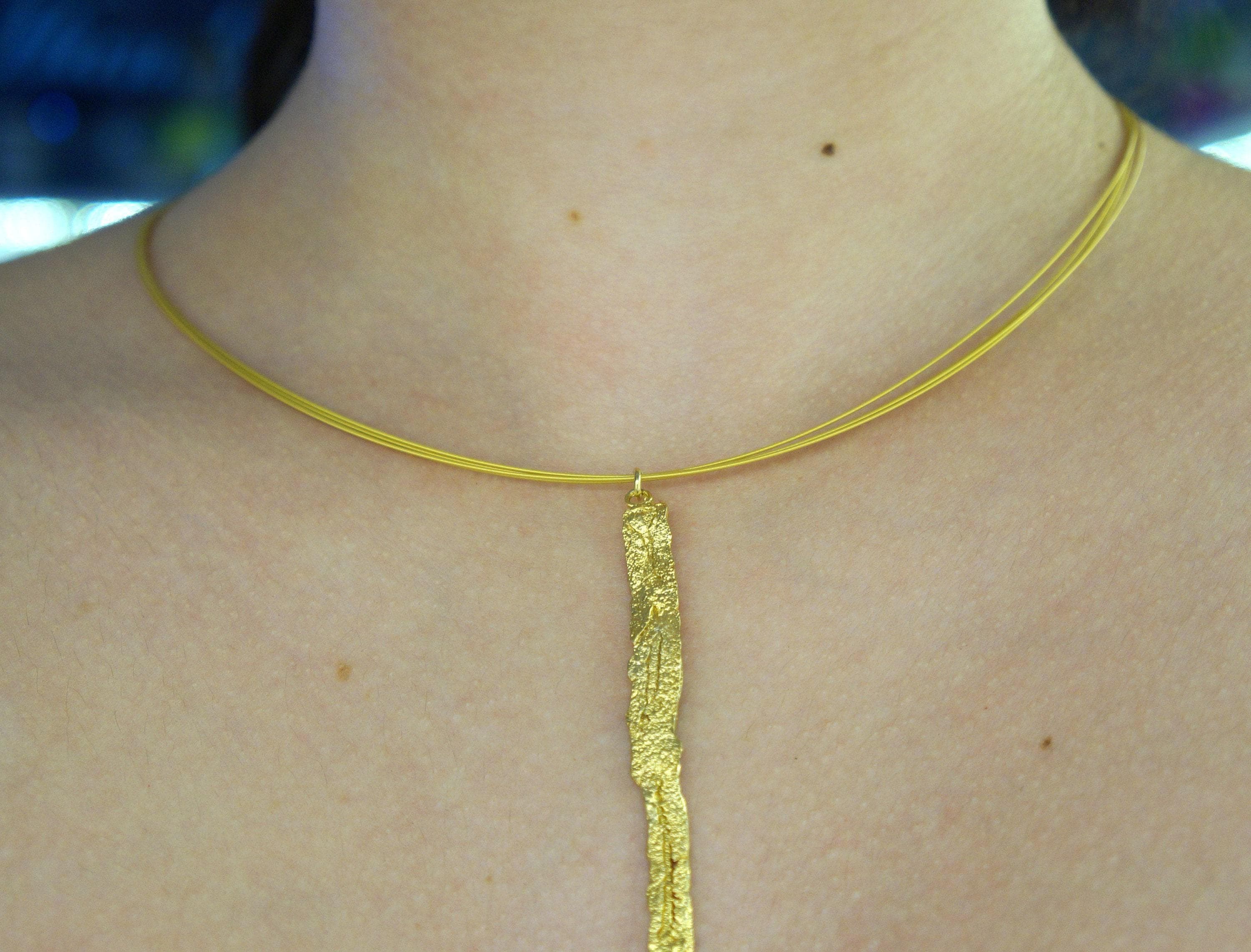 Gold Tree Bark Necklace, Handmade Nature Jewelry, Organic Statement Pendant, Eco Gift for Protection & Luck, Sustainable Sterling Silver 925
