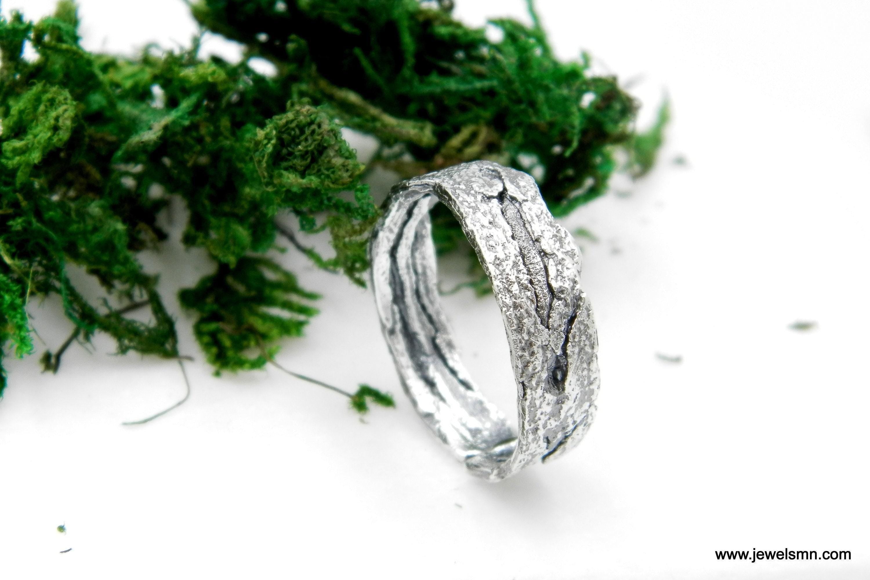 Real Tree Bark Silver Ring, Handmade Nature Jewelry, Organic Tree Band, Gift for Health & Longevity, Eco Sustainable Sterling Silver 925