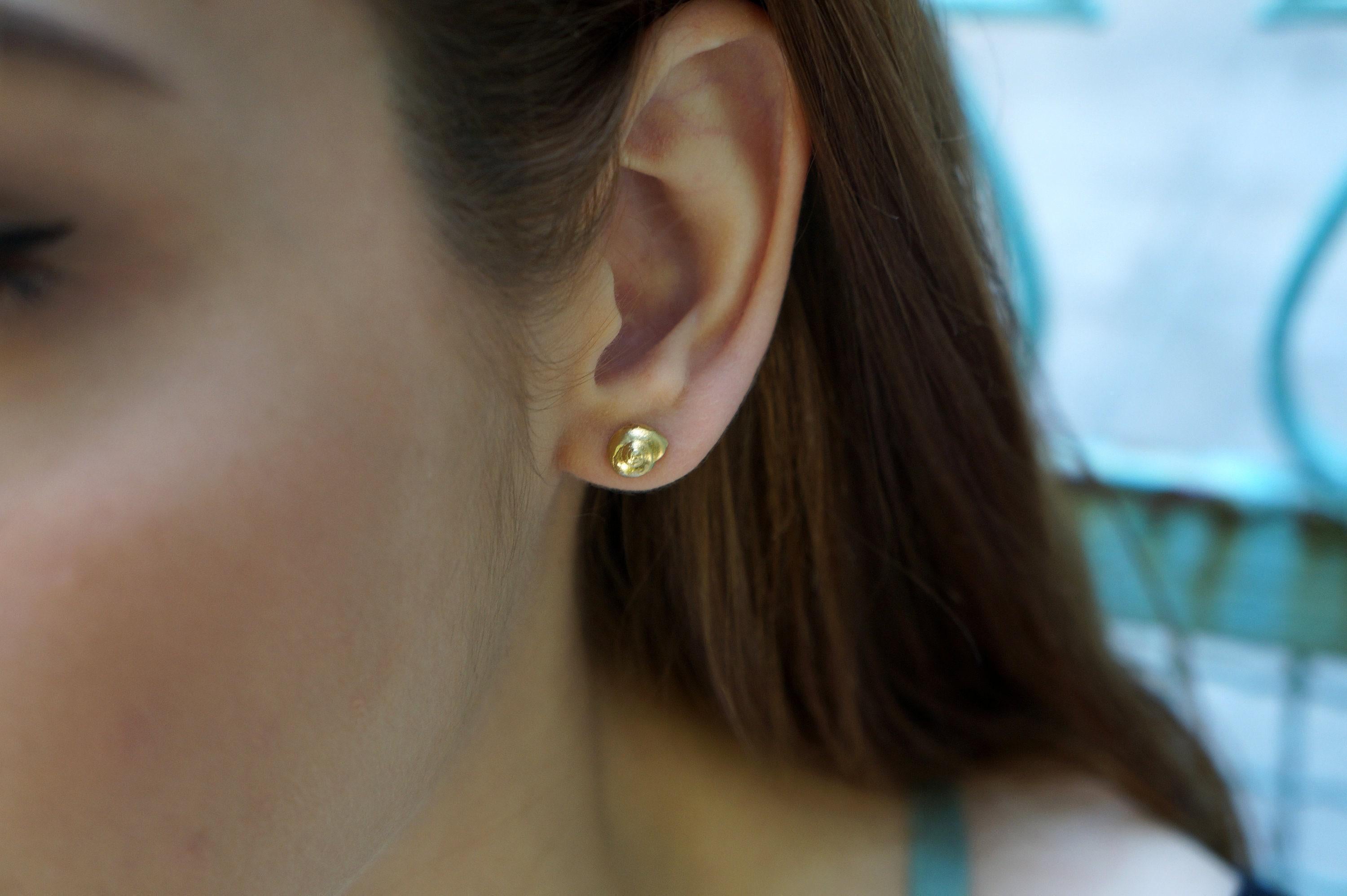Dainty Sea Shell Earrings, Handmade Minimalist Jewelry, Organic Beach Studs, Gift for Purity & Health, Eco Sustainable Sterling Silver 925