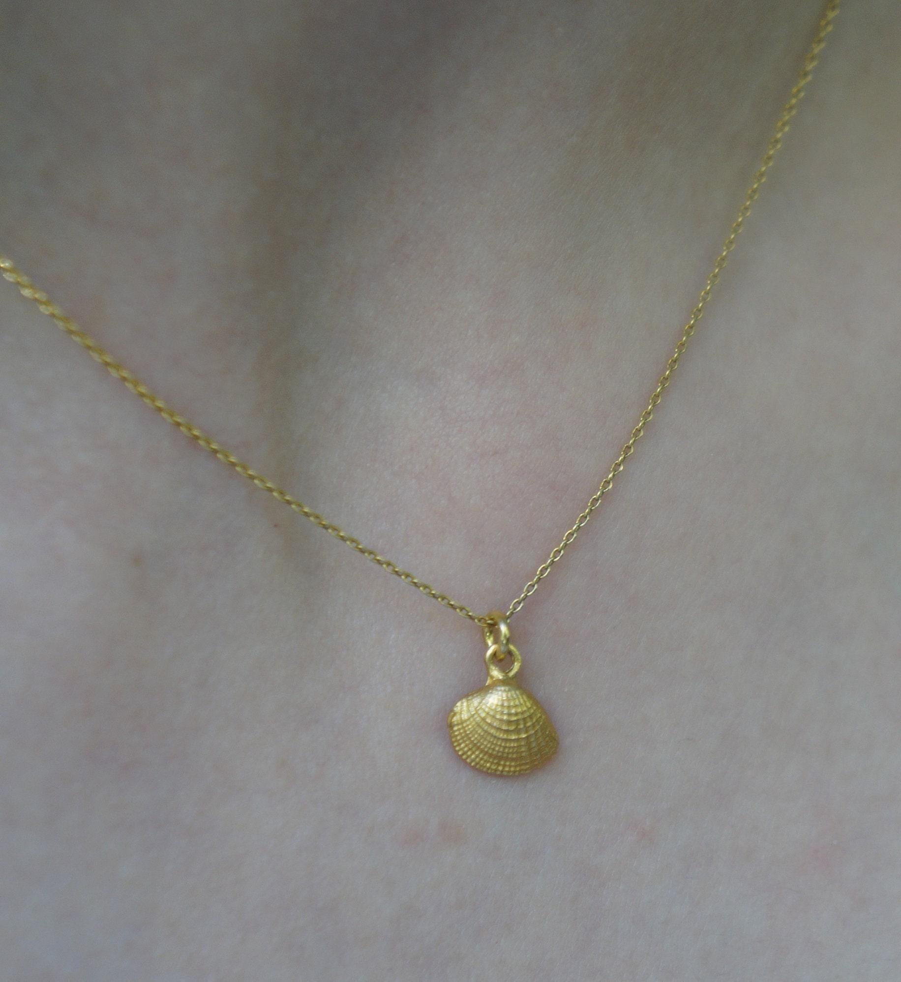 Minimalist Tiny Real Sea Shell, chain necklace 14 Gold on sterling silver. Summer Pendant Necklace from Mother Nature Jewelry.