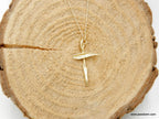 Solid Gold Cross necklace, European Handmade, meaningful religious jewelry, Olive Twig pendant, Modern cross aesthetic Gift