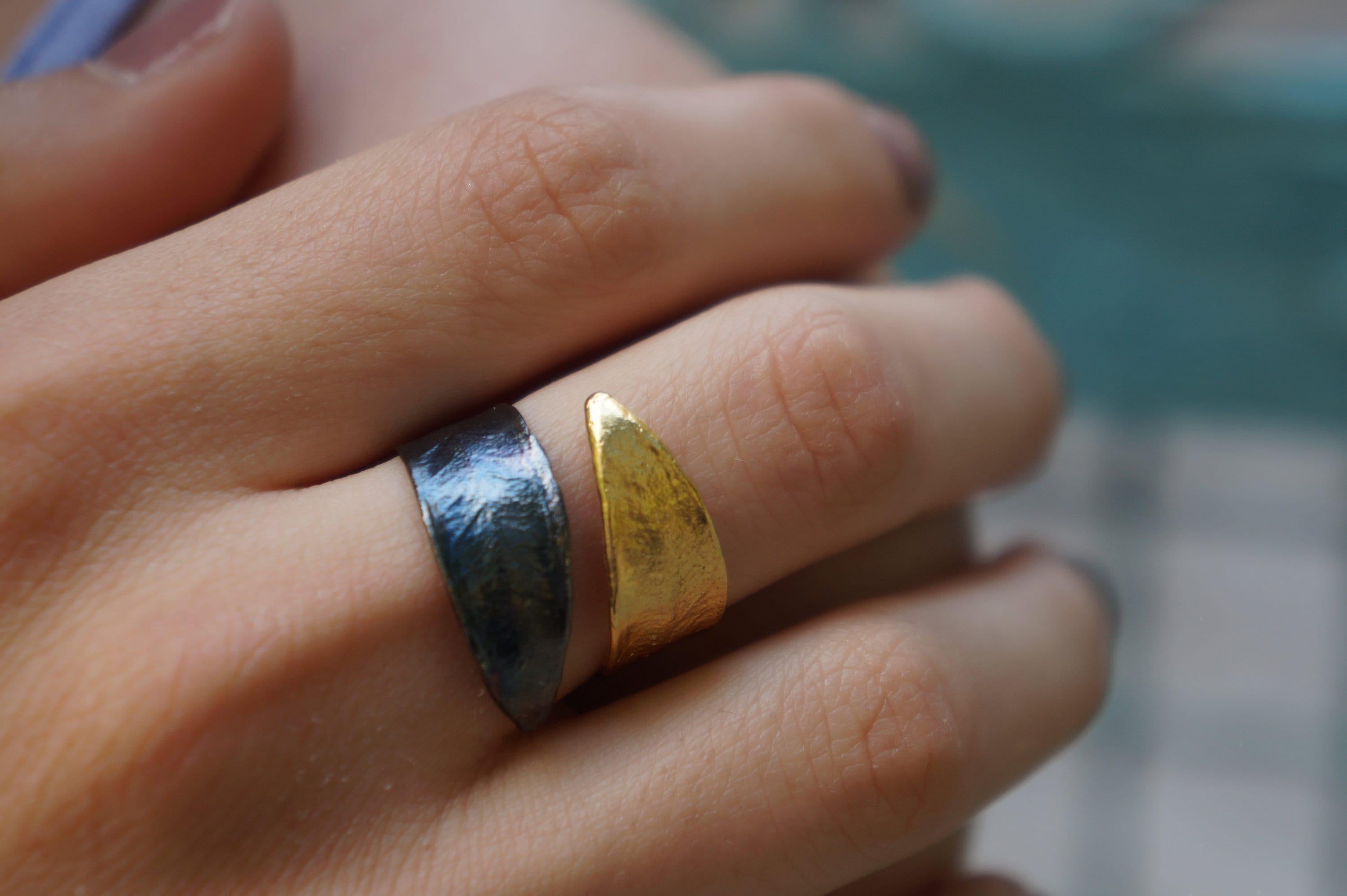 Silver Olive Leaf Ring, Gold-Plated Sterling Silver Jewelry, Double Leaf Ring, Handmade Minimalist Jewelry Gift, Birthday Gift for Women