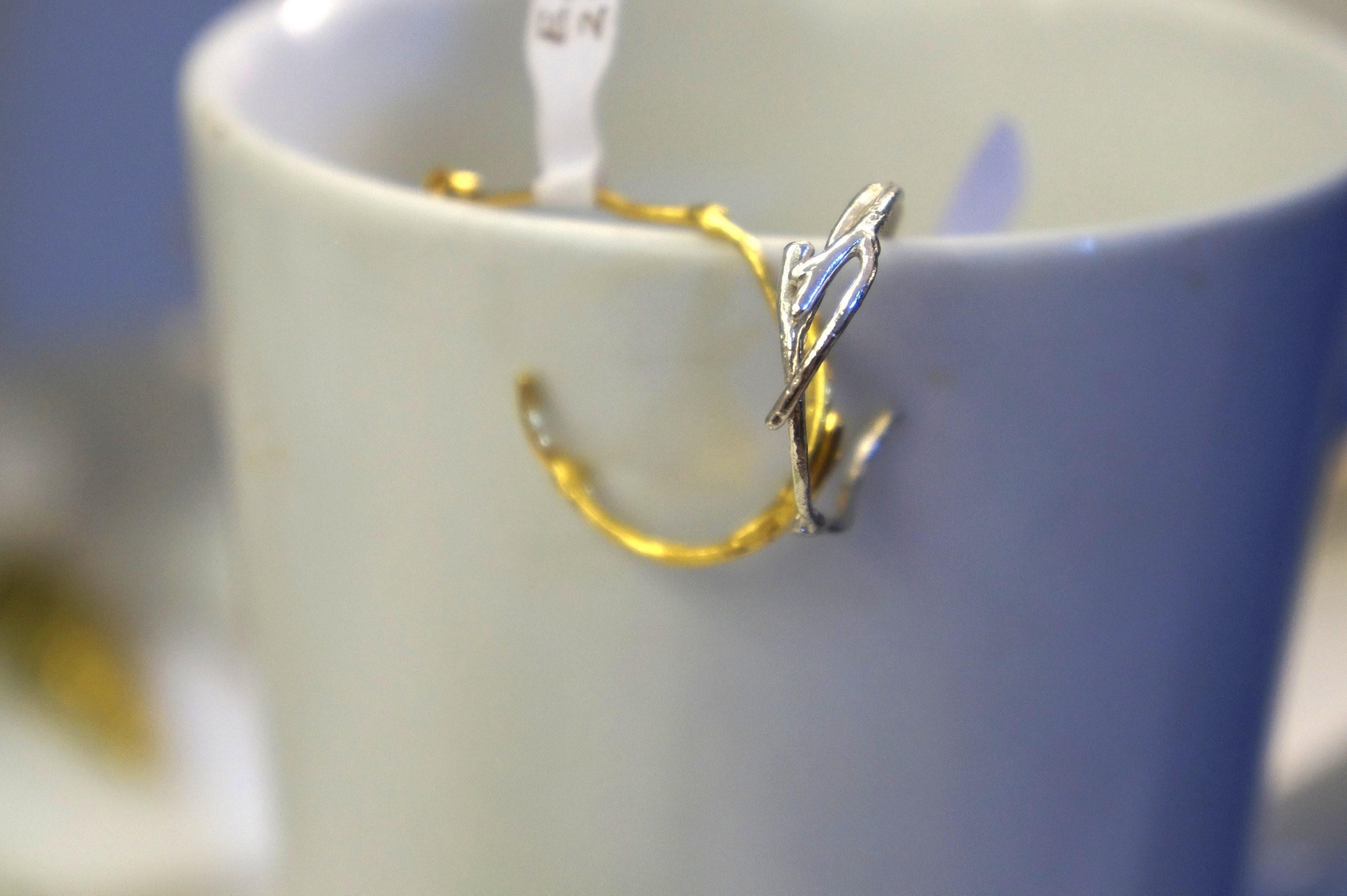 Real Jasmine Branch Gold Earrings, Handmade Minimalist Jewelry, Organic Forest Hoops, Dainty Gift for Health & Luck, Sterling Silver 925