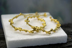 Real Mimosa Branch Earrings, Handmade Nature Jewelry, Organic Forest Hoops, Gift for Vitality & Luck, Gold on Sterling Silver 925