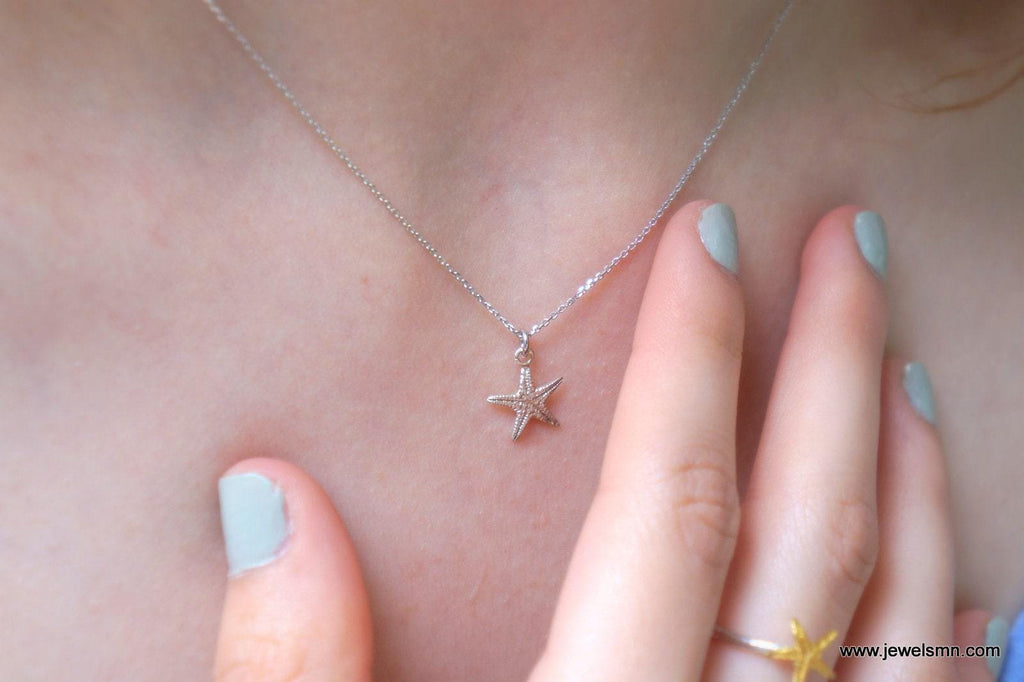 Dainty Starfish Pendant, 14K Gold Plated Sterling Silver 925 Necklace, Handmade Minimalist Sea Jewelry Gift, Birthday Gift for Women