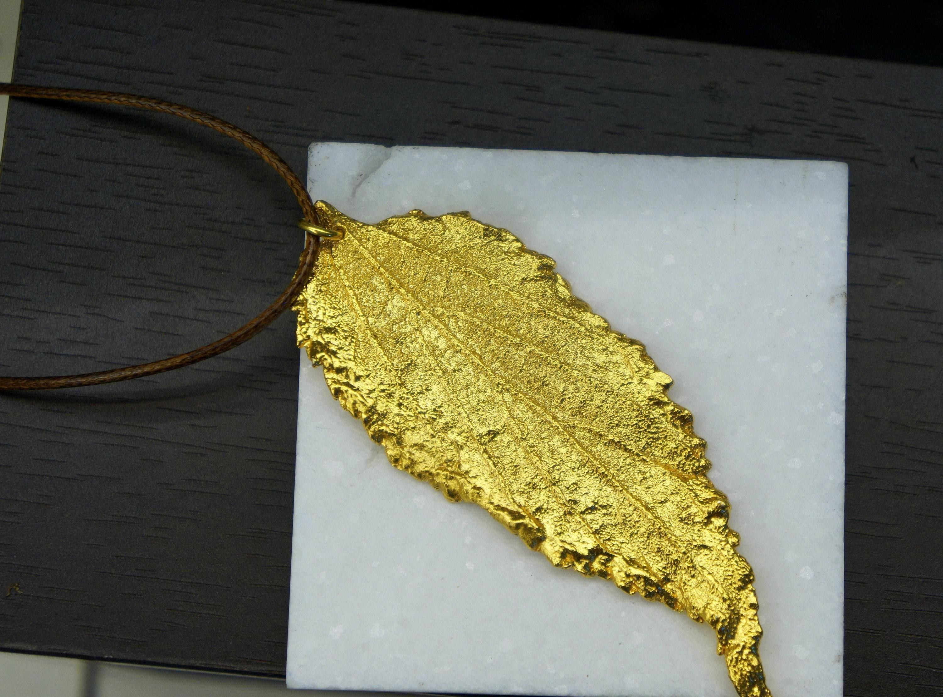 Real Hibiscus Leaf Necklace, 14K Gold Plated Sterling Silver 925 Pendant, Handmade Statement Nature Jewelry Gift, Birthday Gift for Women