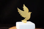 Decorative Dove Statue, Gold Plated Bronze Sculpture on White Marble, Symbol of Peace