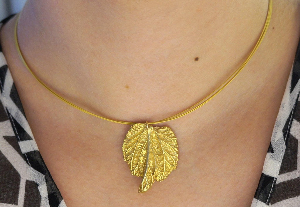 Real Mulberry Leaf Necklace, Handmade Nature Jewelry, Organic Gold Pendant, Gift for Rejuvenation & Health, Sterling Silver 925