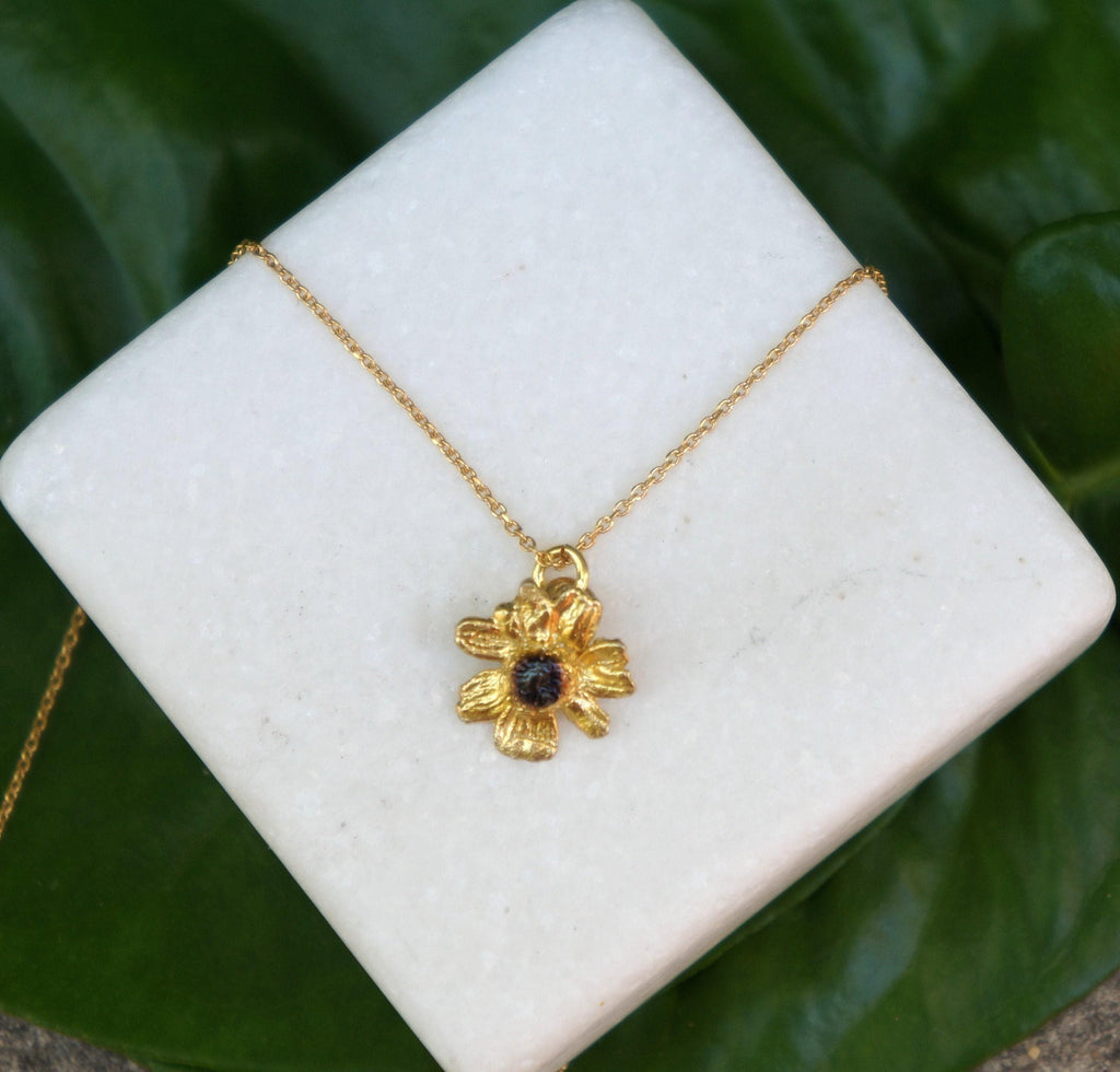 Real Chamomile Flower Necklace, 14K Gold Plated Sterling Silver 925 Pendant, Handmade Minimalist Jewelry Gift, Birthday Boho Gift for Women