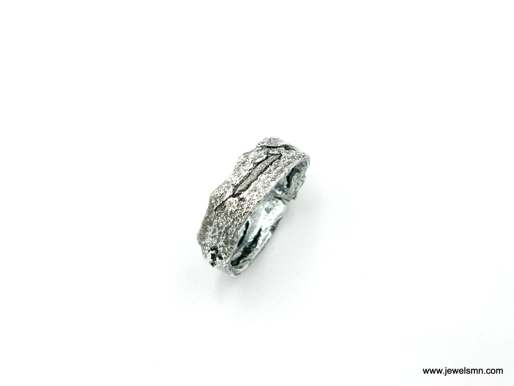 Real Orange Tree Silver Ring, Handmade Minimalist Jewelry, Organic Tree Bark Band, Gift for Luck, Eco Sustainable Sterling Silver 925