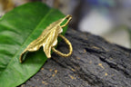 Real Ivy Leaf Gold Ring, Handmade Nature Jewelry, Organic Statement Band, Gift for Health & Luck, Eco Sustainable Sterling Silver 925