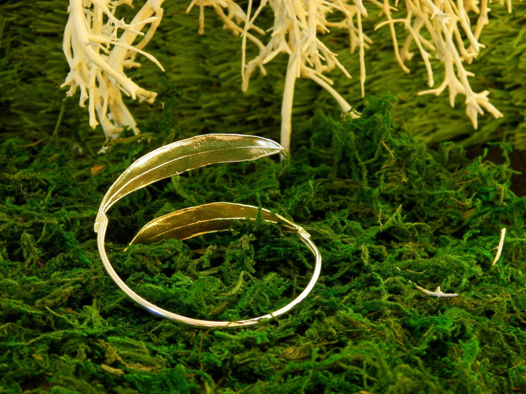 Gold Olive Leaf Bracelet, Gold-Plated Sterling Silver Jewelry, Gold-Silver Cuff, Gift for Her, Birthday Gift for Women, Handmade Jewelry