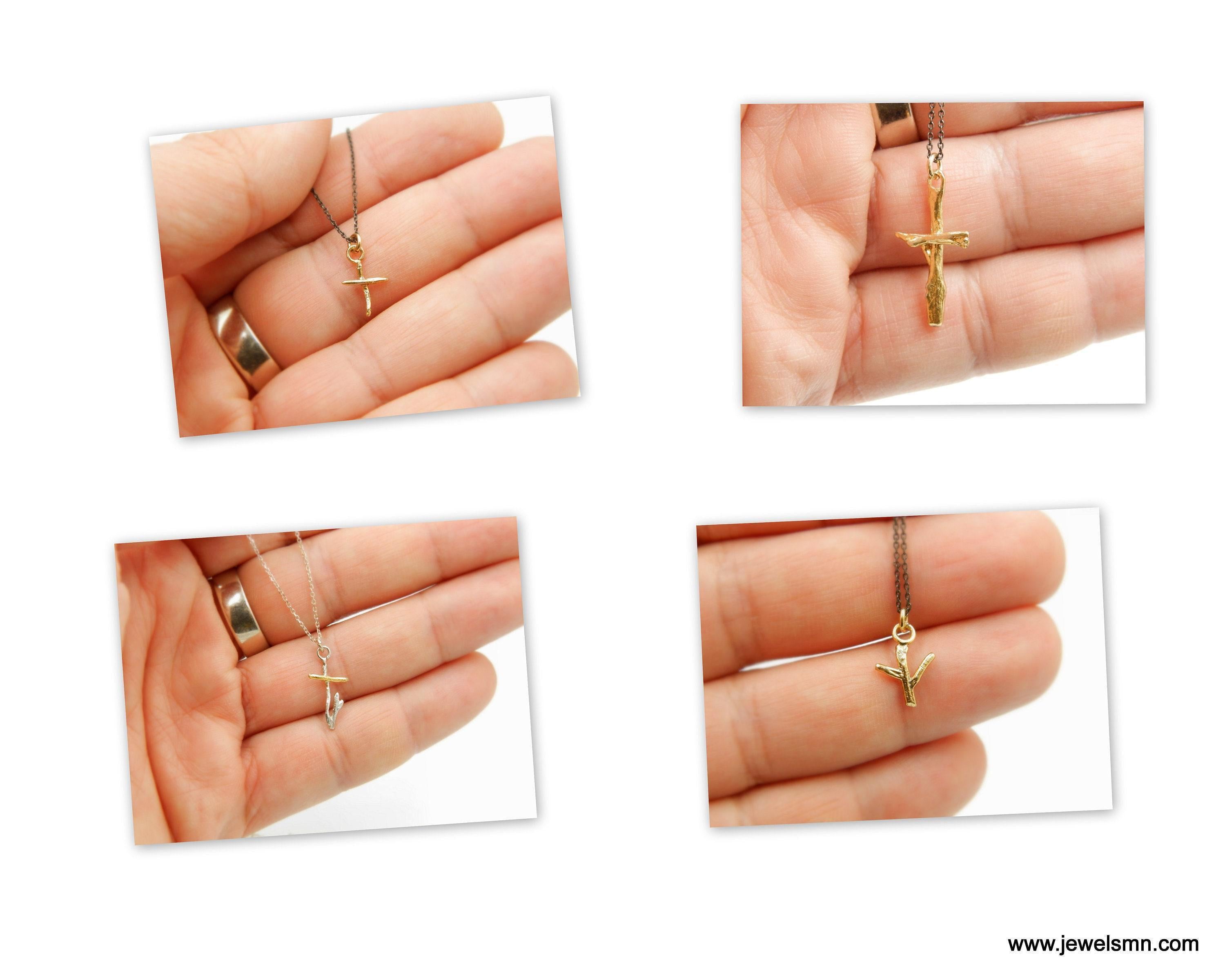 Real Jasmine Branch Cross Necklace, Handmade Minimalist Jewelry, Organic Twig Pendant, Gift for Faith & Protection, Sterling Silver 925