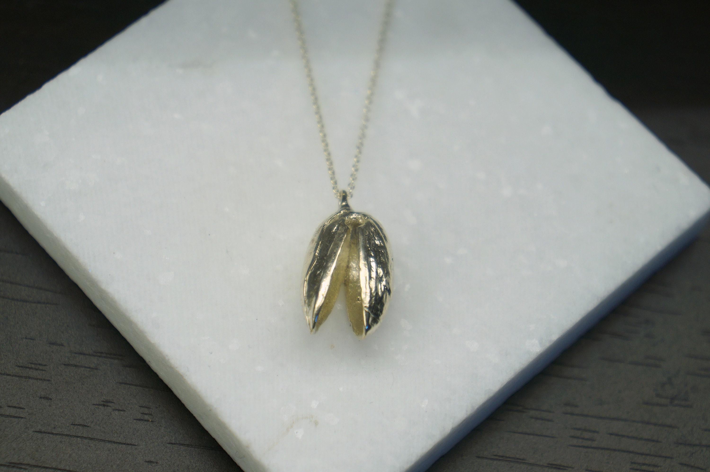 Real Pistachio Silver Pendant, Handmade Minimalist Jewelry, Organic Tree Necklace, Gift for Good Fortune & Health, Sterling Silver 925