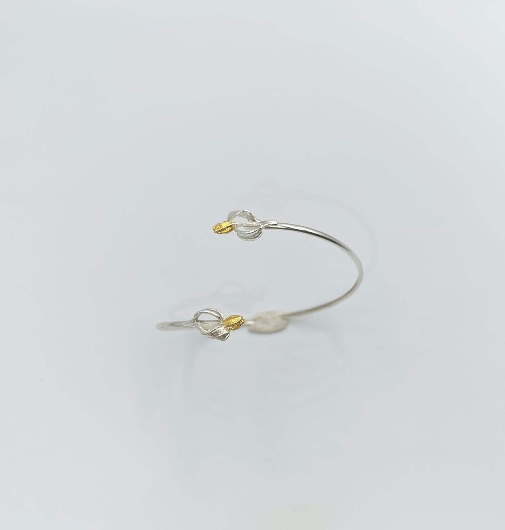 Handmade Olive Leaf and blossom Bracelet for Women. Recycled Sterling Silver 925 Unique and Luxury jewellery.