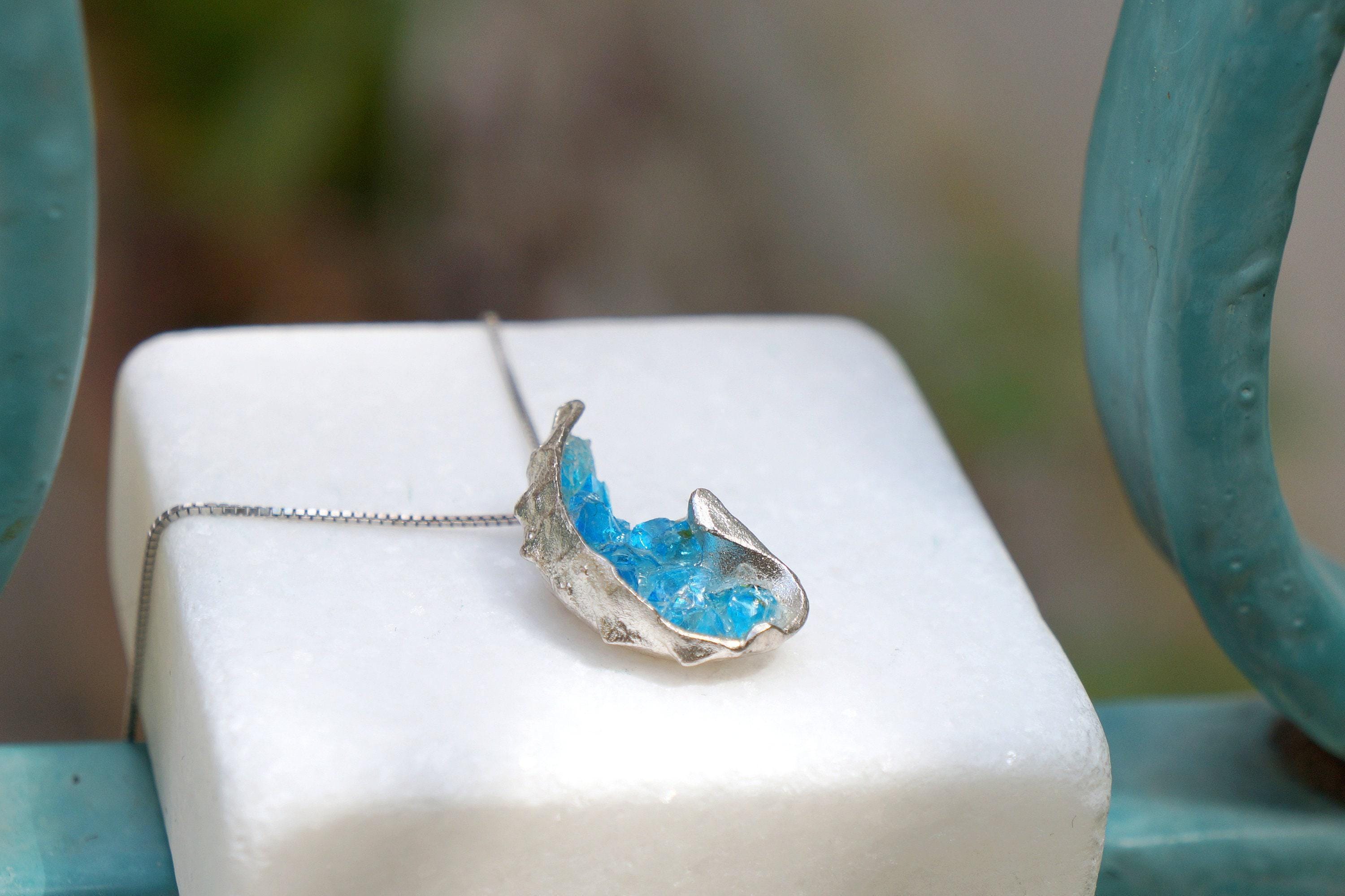 Gold Sea Shell Necklace with Blue Murano Glass, Gold-Plated Sterling Silver Jewelry, Gold Pendant, Gift for Her, Birthday Gift for Women