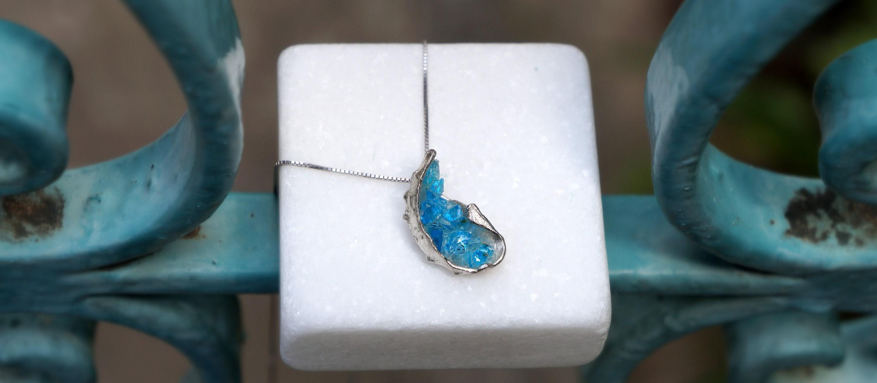 Gold Sea Shell Necklace with Blue Murano Glass, Gold-Plated Sterling Silver Jewelry, Gold Pendant, Gift for Her, Birthday Gift for Women