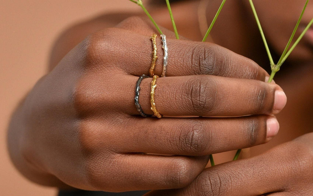 Real Olive Twig Dainty Ring, Handmade Minimalist Jewelry, Tiny Organic Band, Gift for Health & Longevity, Gold or Sterling Silver 925