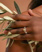 Real Olive Leaf Ring, Handmade Minimalist Jewelry, Organic Tree Band with Fruit, Gift for Luck & Longevity, Gold on Sterling Silver 925