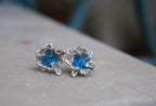 Sterling Silver 925, Venetian Raw Murano Sky Blue Εarrings - Daisy is a symbol tenacity, Patience and Life Force.