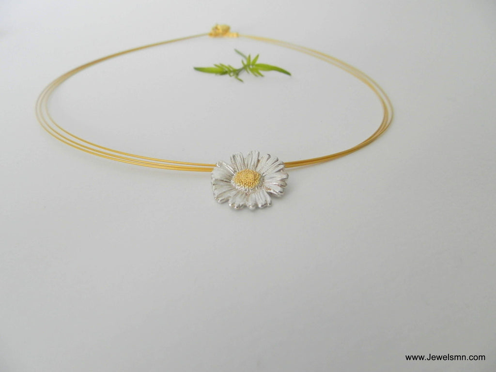 Real Daisy Flower Necklace, Handmade Minimalist Jewelry, Organic Forest Pendant, Gift for Health & Resilience, Sterling Silver 925