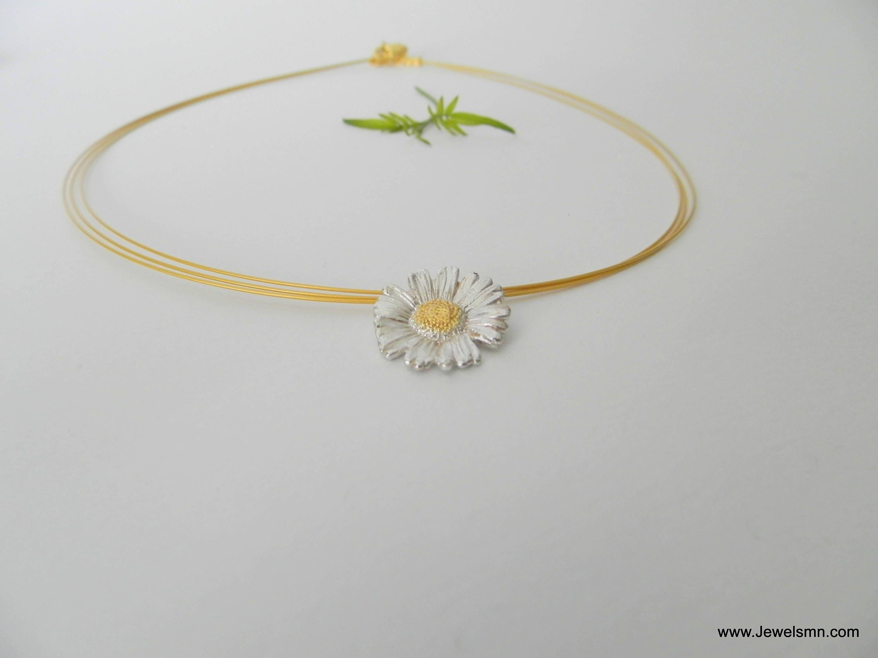 Real Daisy Flower Necklace, Handmade Minimalist Jewelry, Organic Forest Pendant, Gift for Health & Resilience, Sterling Silver 925