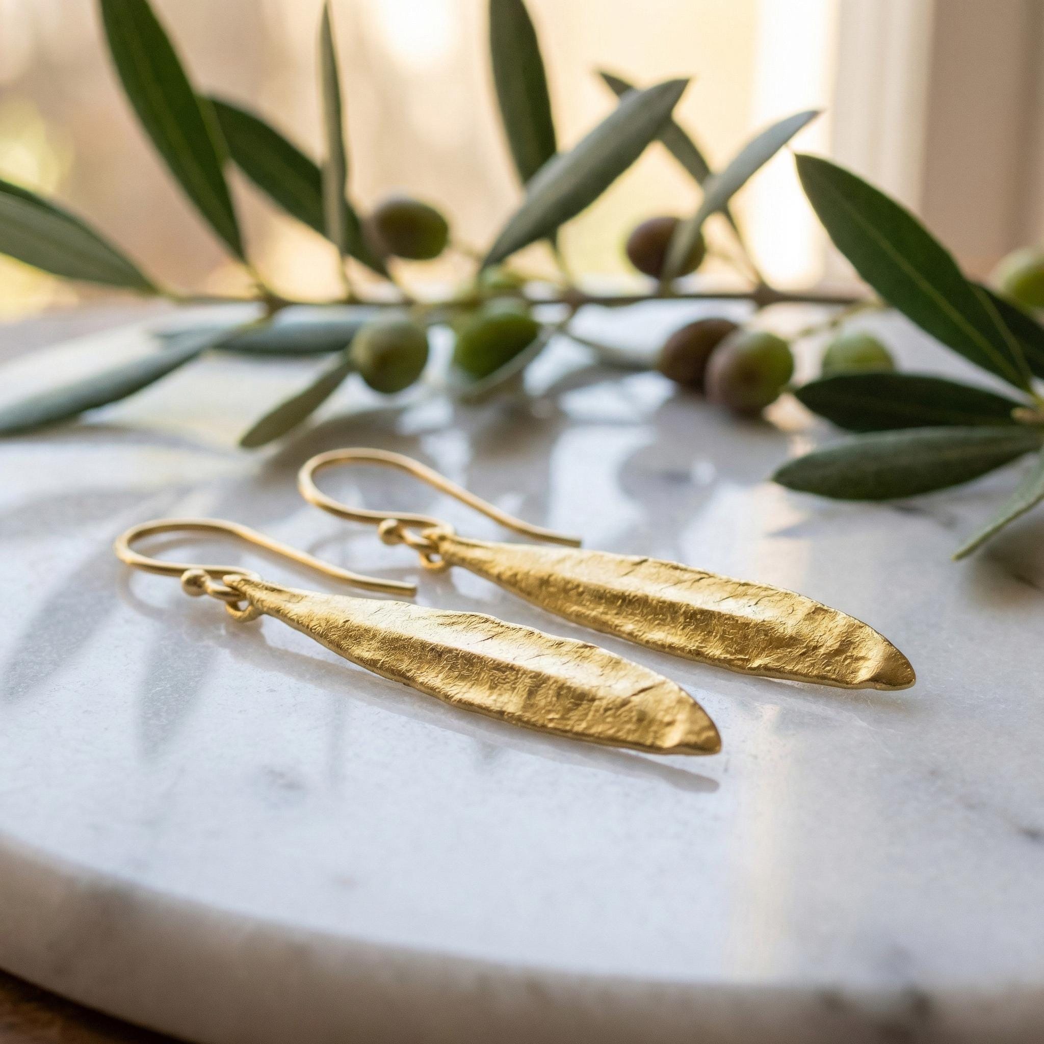 Every day Leaf earrings gift for women in Sterling recycled Silver or Gold Plated. Olive symbolize peace, protection, and fertility.