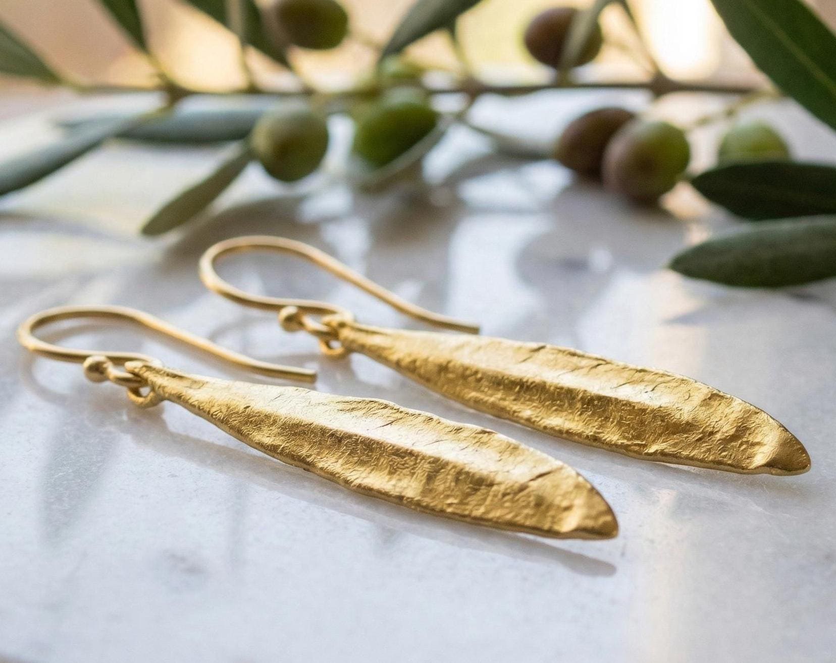 Every day Leaf earrings gift for women in Sterling recycled Silver or Gold Plated. Olive symbolize peace, protection, and fertility.