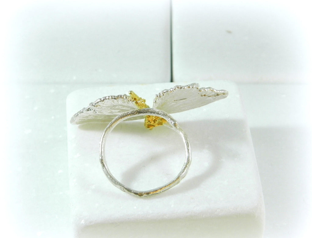 Real Butterfly Silver Ring, Handmade Nature Jewelry, Organic Statement Band, Gift for Health & Freedom, Gold and Sterling Silver 925